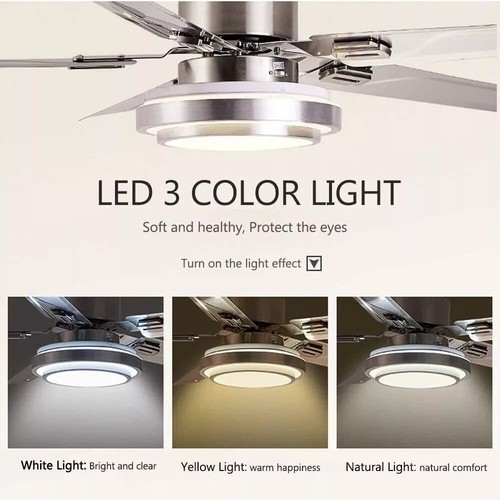 Ceiling Fan Light 42'' 5 Stainless Steel Blades LED Fan Lamp w/ Remote Control - Picture 4 of 16