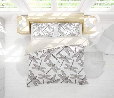 Set copripiumino bianco motivo libellula 3D copripiumino federe letto