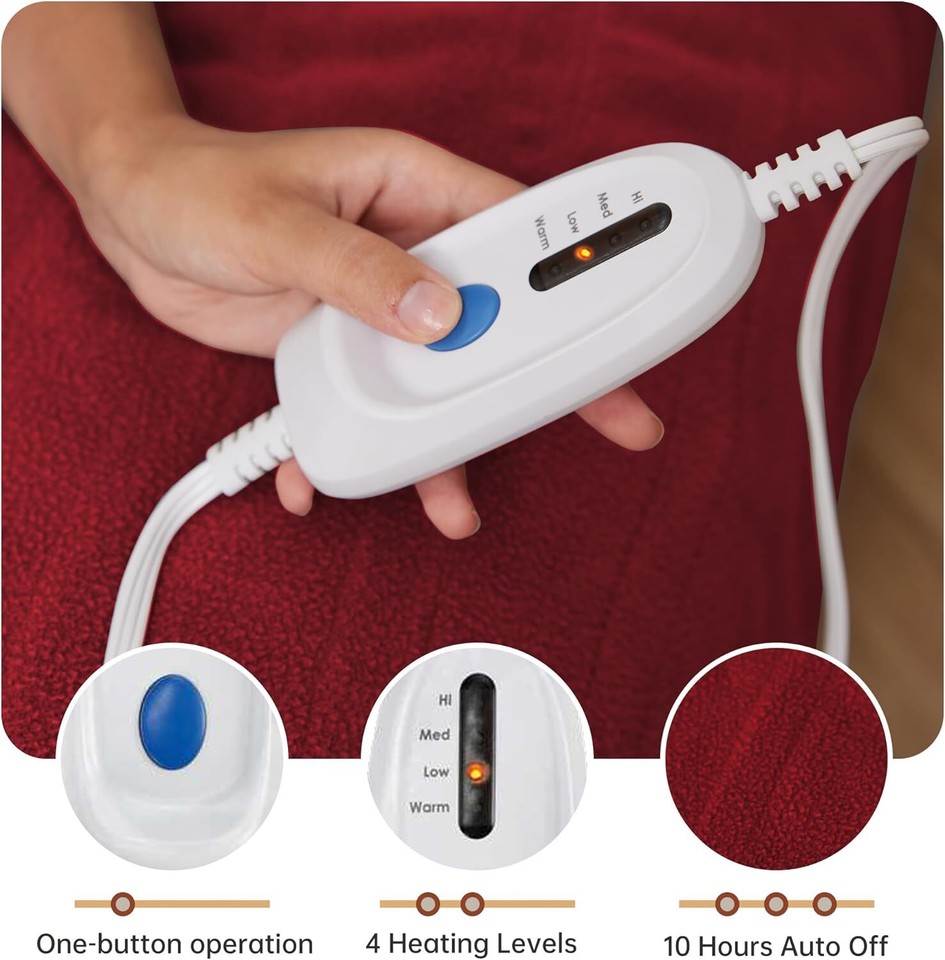 Electric Heated Blanket 72"x84" Full Size, 4 Heating Levels, 10Hour