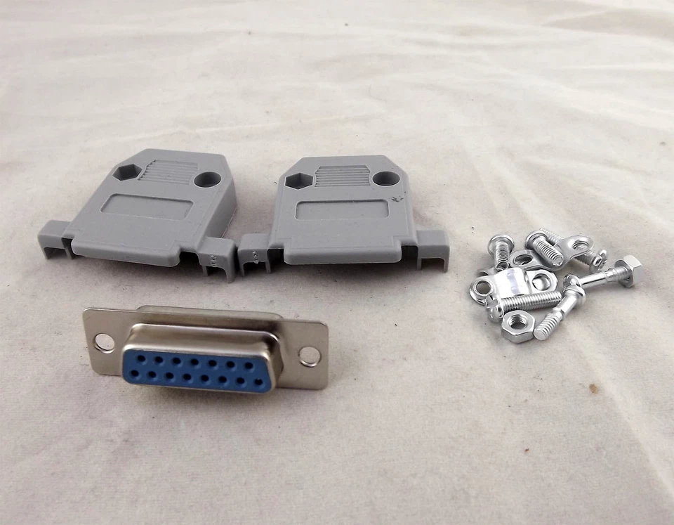 10x DB15 Female 15 Pin 2 Rows D-Sub Connector Gray Plastic Hood Cover Backshell - Image 4 of 4