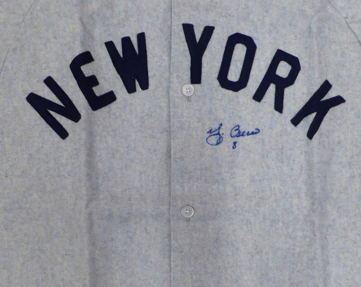 New York Yankees Yogi Berra Autographed Gray Jersey Beckett BAS QR