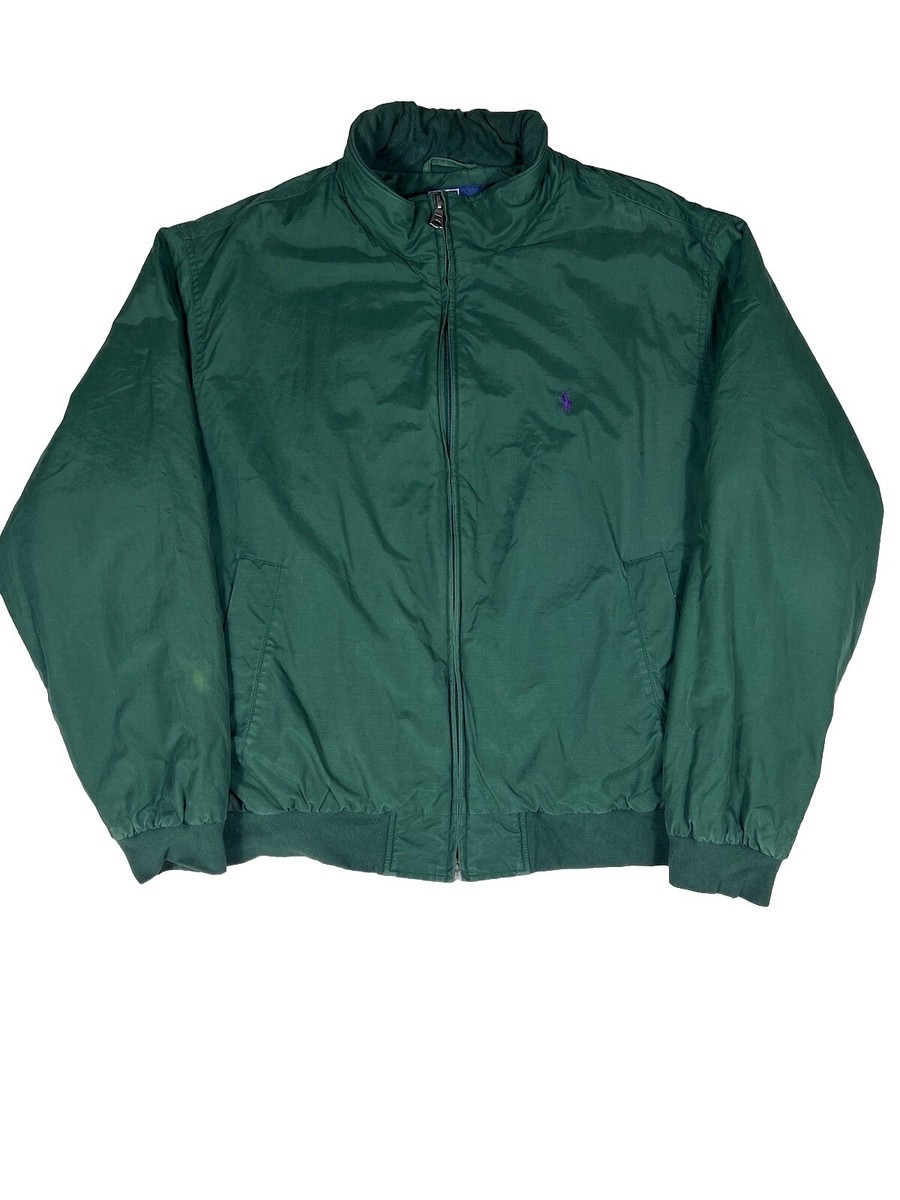 Vintage 90s Polo Ralph Lauren Mens Green Wool Lined Bomber Jacket 