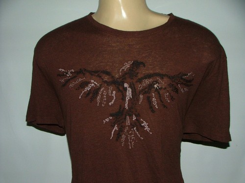 NEW WOT JOHN VARVATOS CASUAL SHIRT SIZE XL LINEN MODAL BROWN EAGLE #535 - Picture 2 of 6