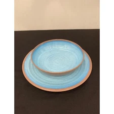 Melamine Brown and Blue 11" Dinner Plate and Bowl Shatter Proof Dishwasher Safe