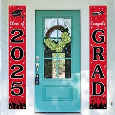 Red Graduation Decorations 2025, Congrats Grad Banner Porch Sign for Class of...