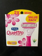 SCHICK QUATTRO for WOMEN  8 RAZOR BLADE REFILL CARTRIDGES  VALUE PACK