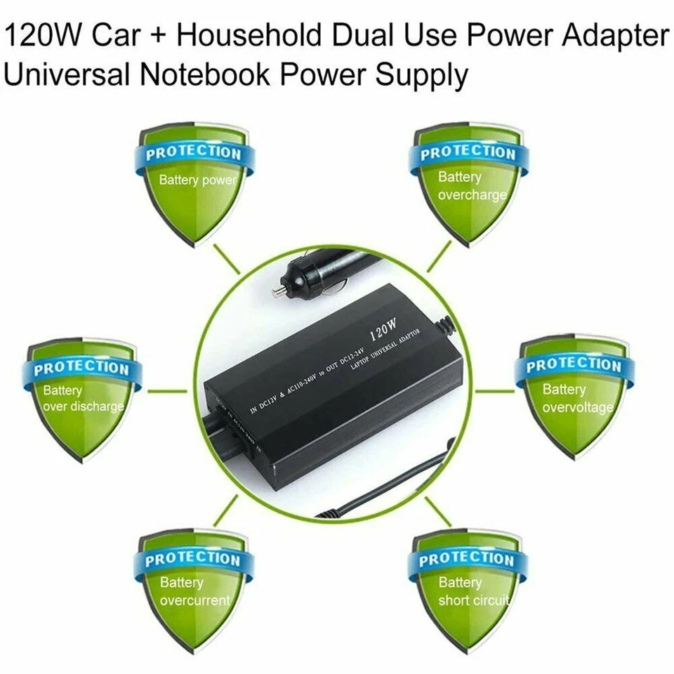 120W Ladegerät Ladekabel für Laptop Notebook DC 12-24V Auto KFZ Netzteil Adapter - Bild 4 von 4