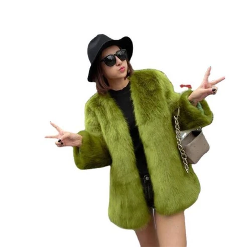Women's Fashion Faux Mink FurV Neck Slim Short Coat Jacket Korean Overcoat - Bild 2 von 9