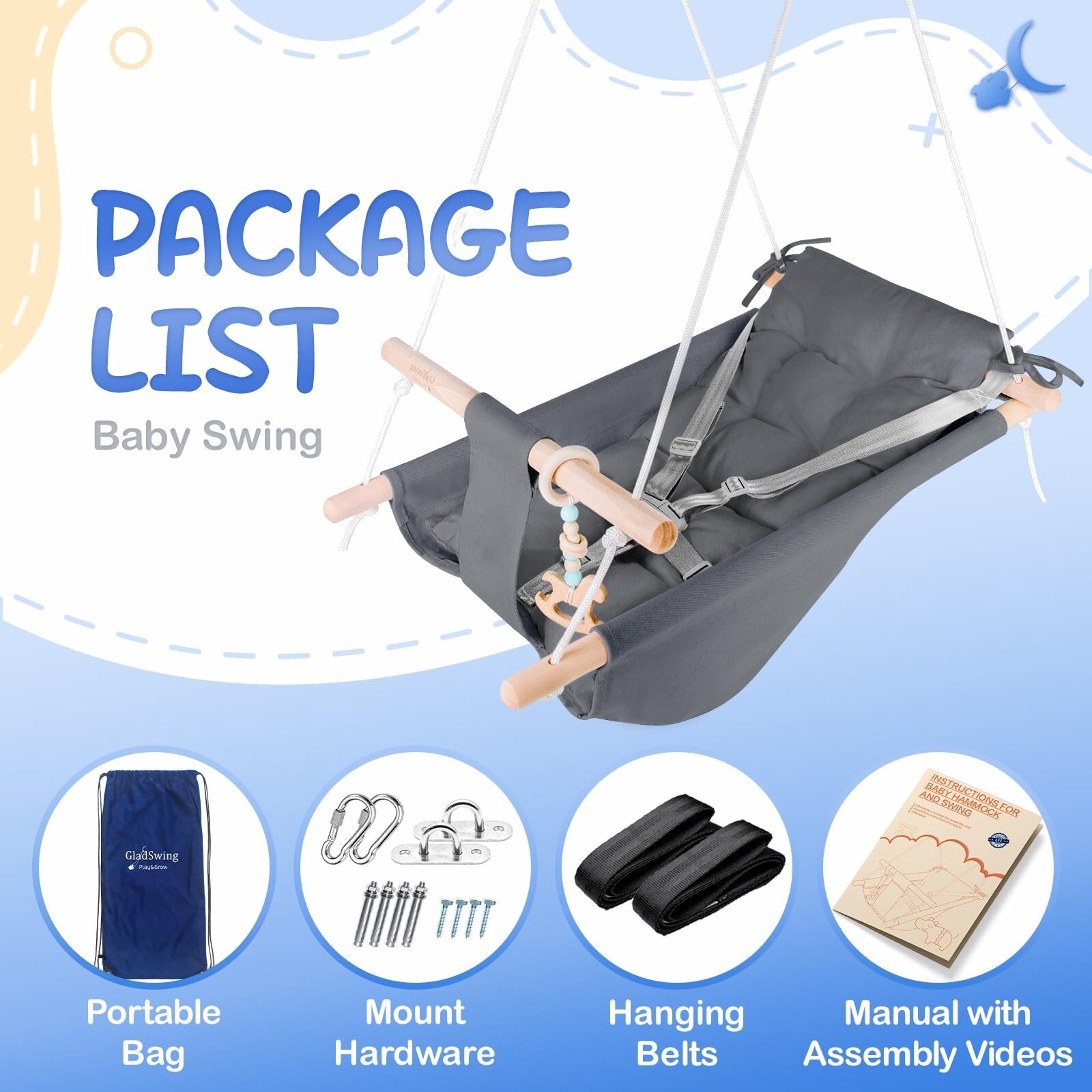 Baby Swing Indoor and Outdoor, Canvas Hammock Swing for Baby to Toddler