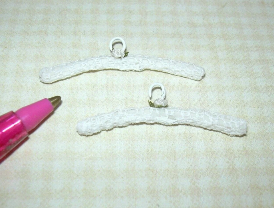 Miniature Lingerie Lace Hangers/Silk Rosette, WHITE for DOLLHOUSE Mom 1:12 Scale - Image 1 of 1