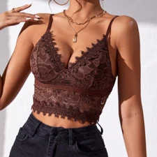Women's Solid Color Sexy Lace Deep V Condole With Navel Short Vest Top