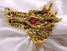Mens Dragon Head Ring Biker Red Eyes Size 9 Goldtone Large Biker Punk Goth New