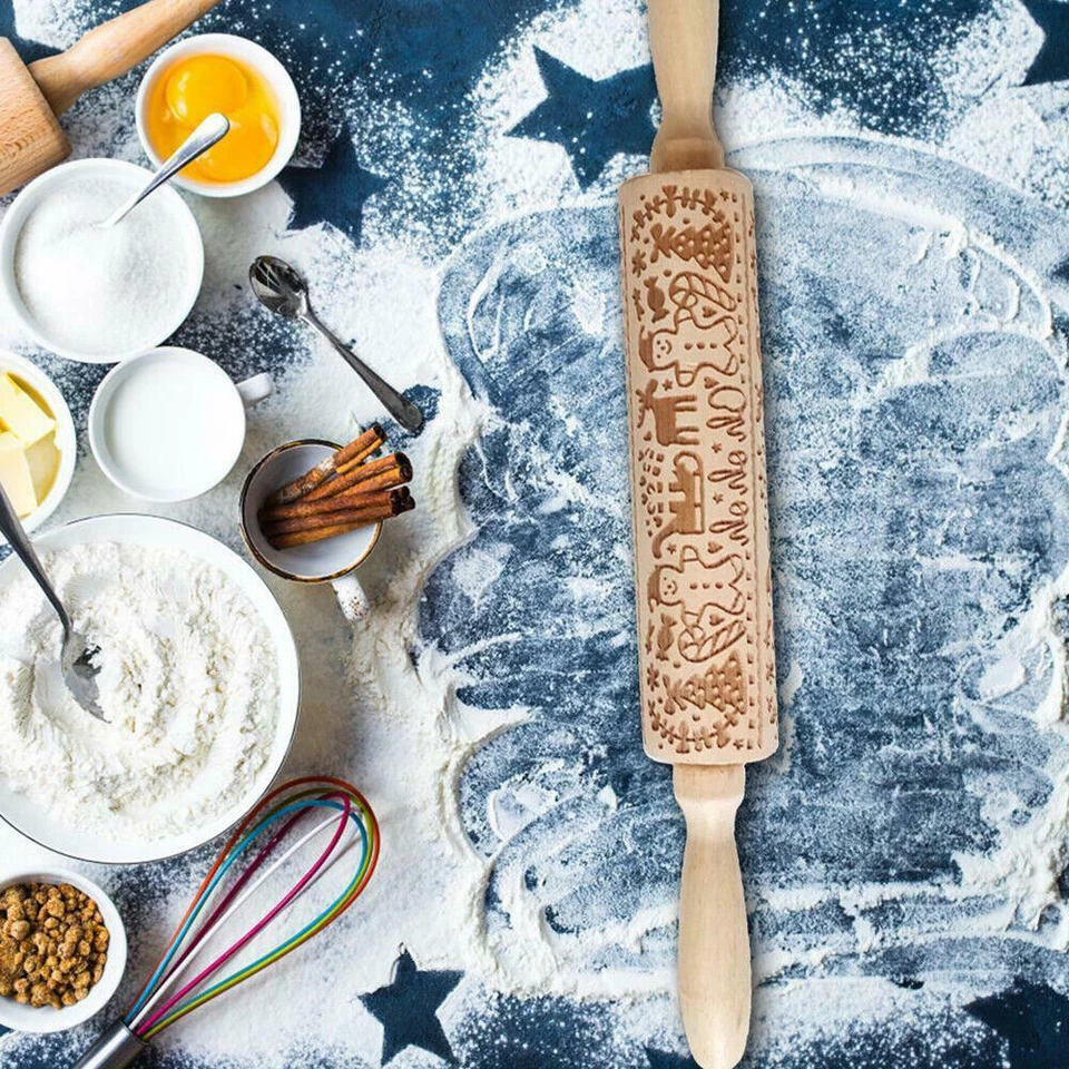 Weihnachten Nudelholz Gravierte Elch Präge Teigroller Drehnudelholz Teigrolle - Bild 3 von 4