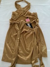 Pretty Little Thing Shape Gold Metallic Wrap Cut Out Bodycon Dress Uk12