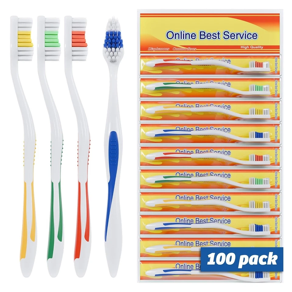 100 Pack Individually Wrapped Medium Soft Toothbrushes - Ideal for Travel - Image 4 of 4