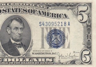 1934 D UNITED STATES $5 SILVER CERTIFICATE "S" (( GEM UNC ))