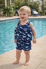Tuta galleggiante Lemandi bambino 1-3 anni blu dinosauro nuoto allenamento gilet aiuto galleggiamento