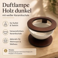 Ruck - Duftlampe Holz Dunkel Mit WeißEr Keramikschale Aromalampe Teelicht