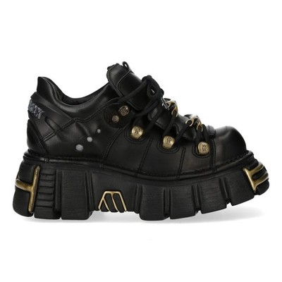 New Rock M-120N-C116 Schwarzes Leder Gothic Plateau Biker Metallic Stiefeletten