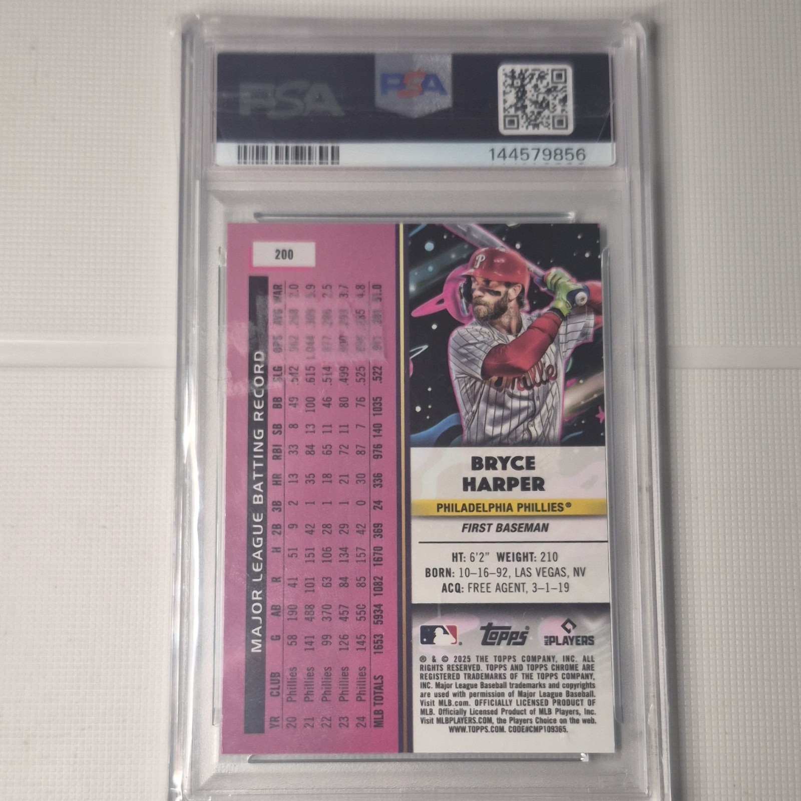 Topps 2025 Cosmic Chrome Bryce Harper Phillies Aqua Equinox #200 PSA 9 090/49 view 2