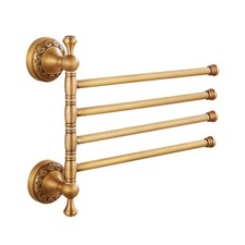 Wall Mounted Bathroom Folding Towel Rack, 4 Towel Bars Antique Brass Pattern