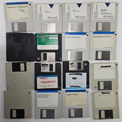 Lot of 16 Vintage 3.5'' Floppy Disks MS-DOS 5 WordPerfect QuickLink IBM PC Soft