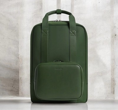 MONOS Metro Backpack In Green with quick Snap Modular Kit System.