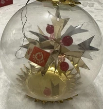 Vintage Resl Lenz Glass Gold Snowflake Spinner Abstract Christmas Ornament 4”