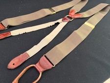 Pelican USA Beige Campaign Style Suspenders Braces Cross Back Leather Straps