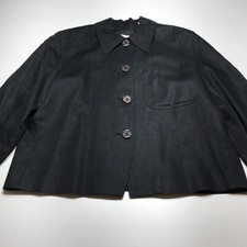 Valerie Stevens Blazer Jacket Womens Size 12 Pure Linen Lined Black Button Front