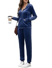 Velour Track Suits for Women Set Sweat Outfits Zip Up Velvet Tracksuit Zipper...