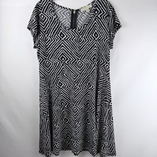 Michael Kors Dress White/Black Domasi Print Stretchy Cap Sleeve Career Sz XL