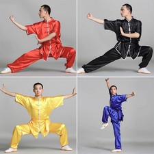 Silk Chinese Kung Fu Taichi Suit Martial Arts Uniform Wushu Clothes Short Sleeve