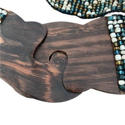 Vintage Beaded Stretchy Wide Waist Belt Wood Buckle Green  display picture 2