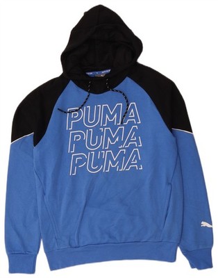 PUMA Mens Graphic Hoodie Jumper Small Blue Colourblock AA05