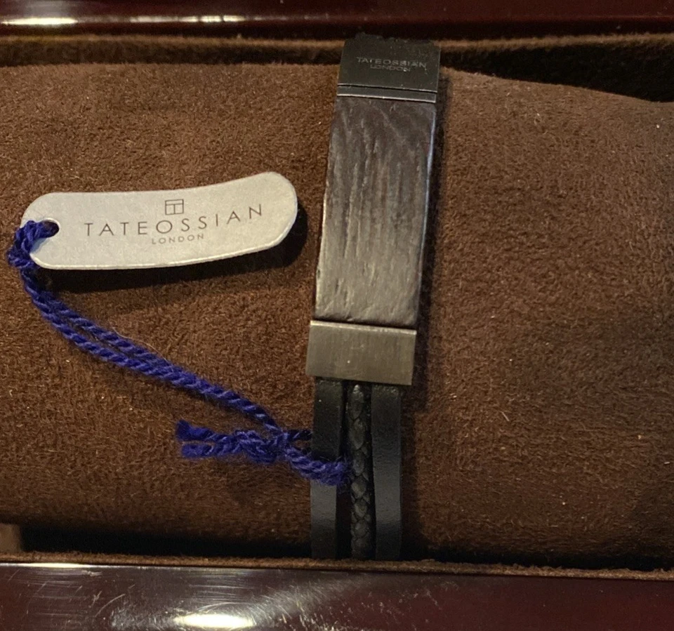 Pulsera Tateossian Cuero Plata Esterlina Madera Ébano NOS L Foto 2 de 4