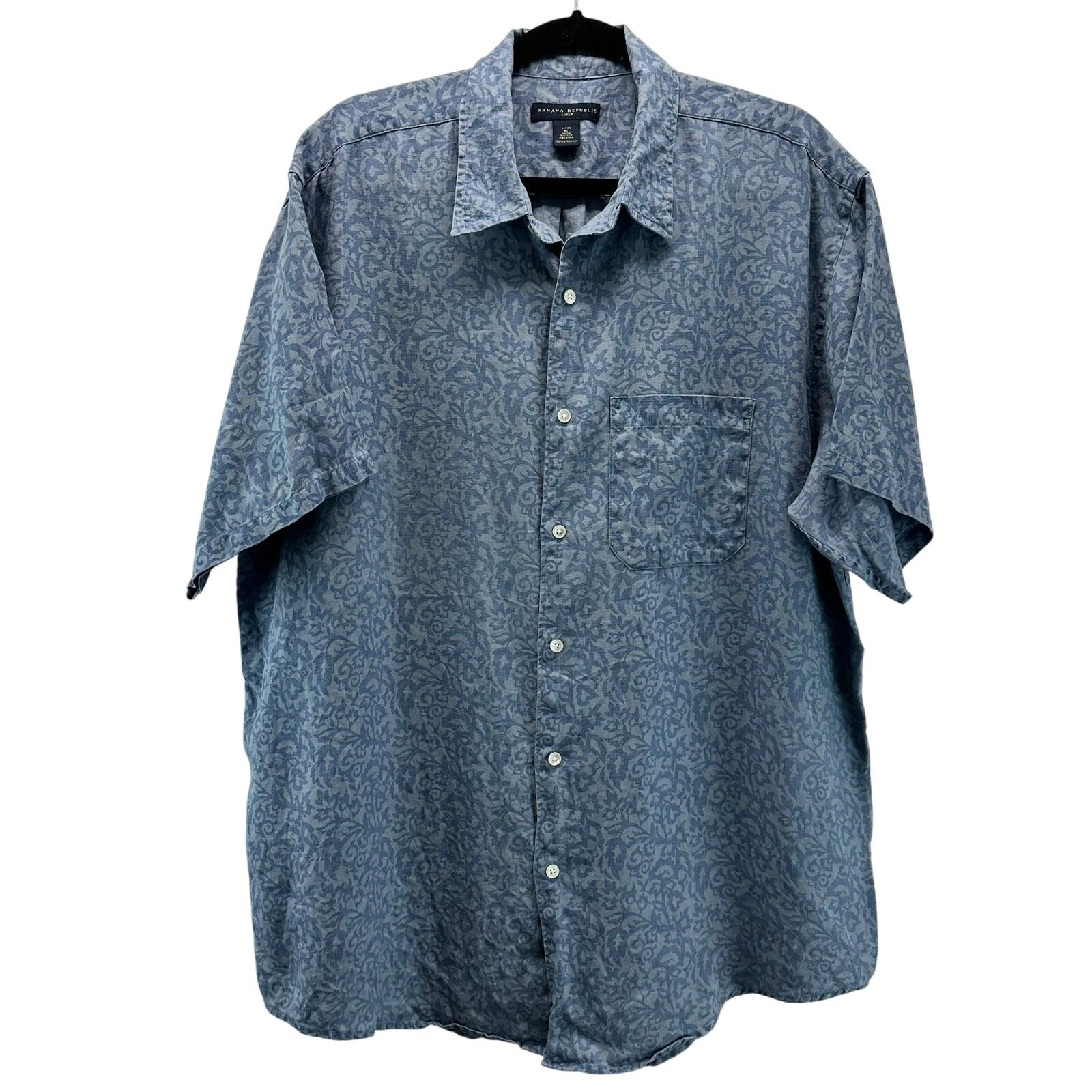Banana Republic Linen Button Down Short Sleeve Shirt Blue Design XL