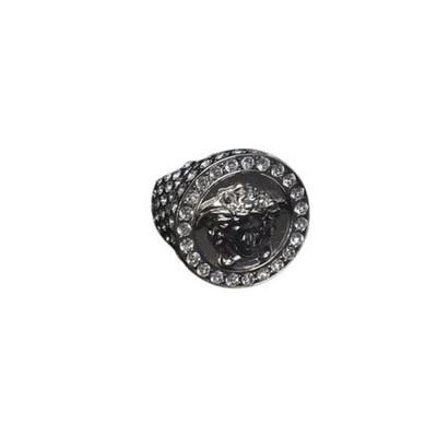 VERSACE Medusa ring in silver metal with rhinestones unisex