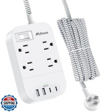 15FT Extension Cord, Flat Plug Power Strip with USB C, 4 Outlets with 4 USB P