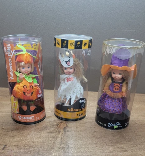 3 Mattel Barbie Halloween Kelly Club 1 New Sealed 2 Open- Witch, Ghost, Pumpkin 