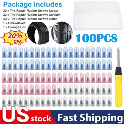 #ad 100Pcs Tire Repair Rubber Nails Tyre Puncture Repair Screws Kit w Screwdriver $16.99