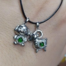 Burmese Imperial Green Jadeite with Zircon On S925 Silver Pendant Pig  Lamb