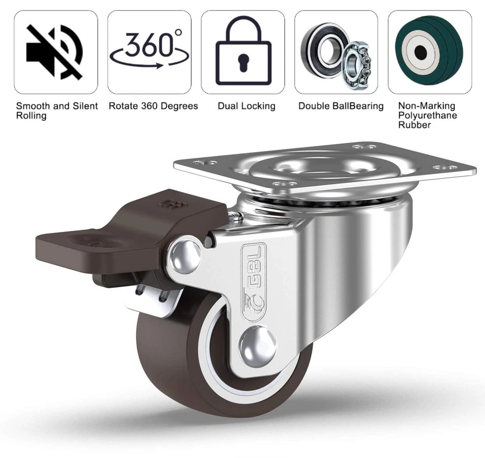 4 Möbelrollen 25 mm / 50 mm Transportrollen mit Bremse Schwerlast - Bild 2 von 4