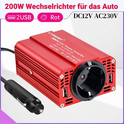 200W Wechselrichter 12V/230V Auto Spannungswandler Camping 2USB Rot Inverter