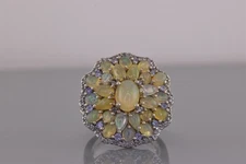 STS Sterling Silver 25mm Opal Clustered Burst Cubic Zirconia Band Ring 925 Sz: 7