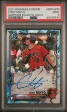 2021 BOWMAN CHROME COBY MAYO AUTO PSA 9 1st Bowman Sapphire Aqua /99