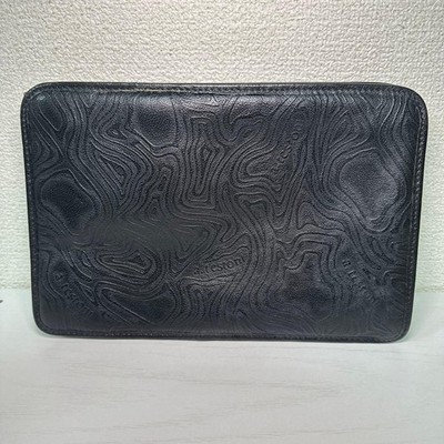 a.testoni Natura Vintage 3D Leather Clutch Bag Men Black Made in Italy