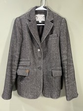 Vtg Banana Republic Safari Travel Brown Wool Herringbone Jacket Womens Sz 4