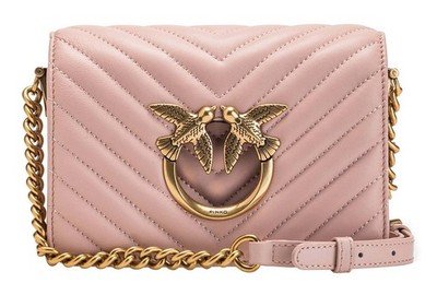 PINKO Love Click Mini Sheep Nappa Chevron S Tasche Cipria - Antique Gold Neu