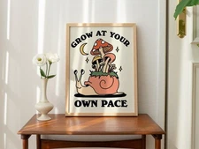 Retro Mushroom Poster, Positive Quote Printable Wall Art